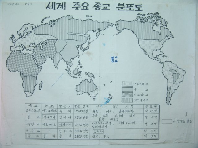 1970년대 교육화보(세계 주요 종교 분포도)