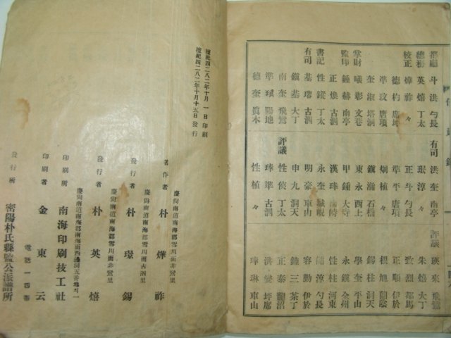 1949년 밀양박씨절도공제오자현감공파가승(密陽朴氏節度公第五子縣監公派家乘)1책완질