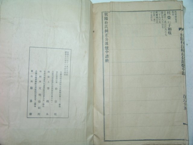 1938년 밀양박씨두정공파양중보(密陽朴氏糾正公派양中譜)1책완질