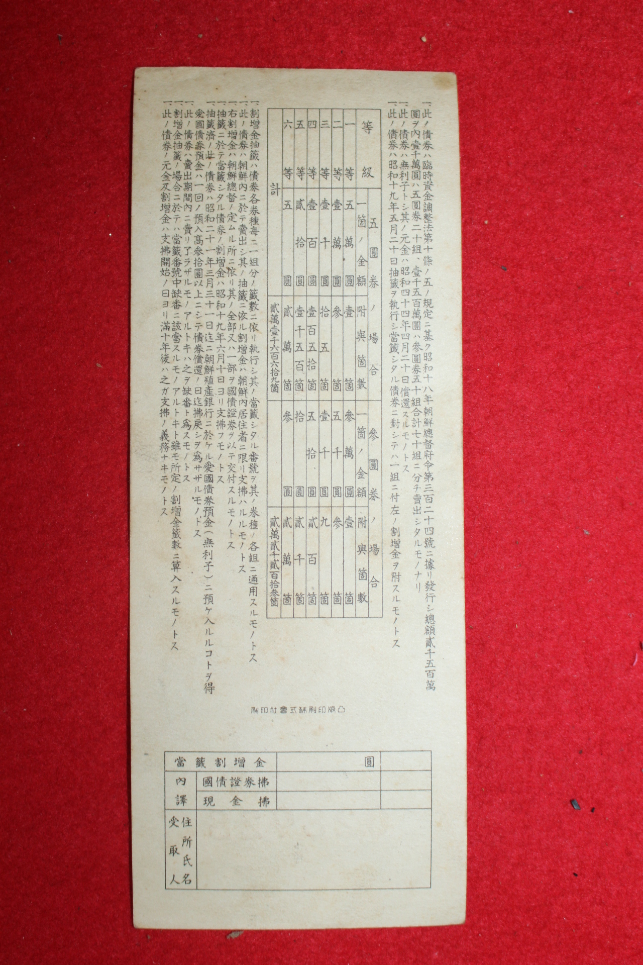 1944년(소화19년) 조선식산은행 애국채권