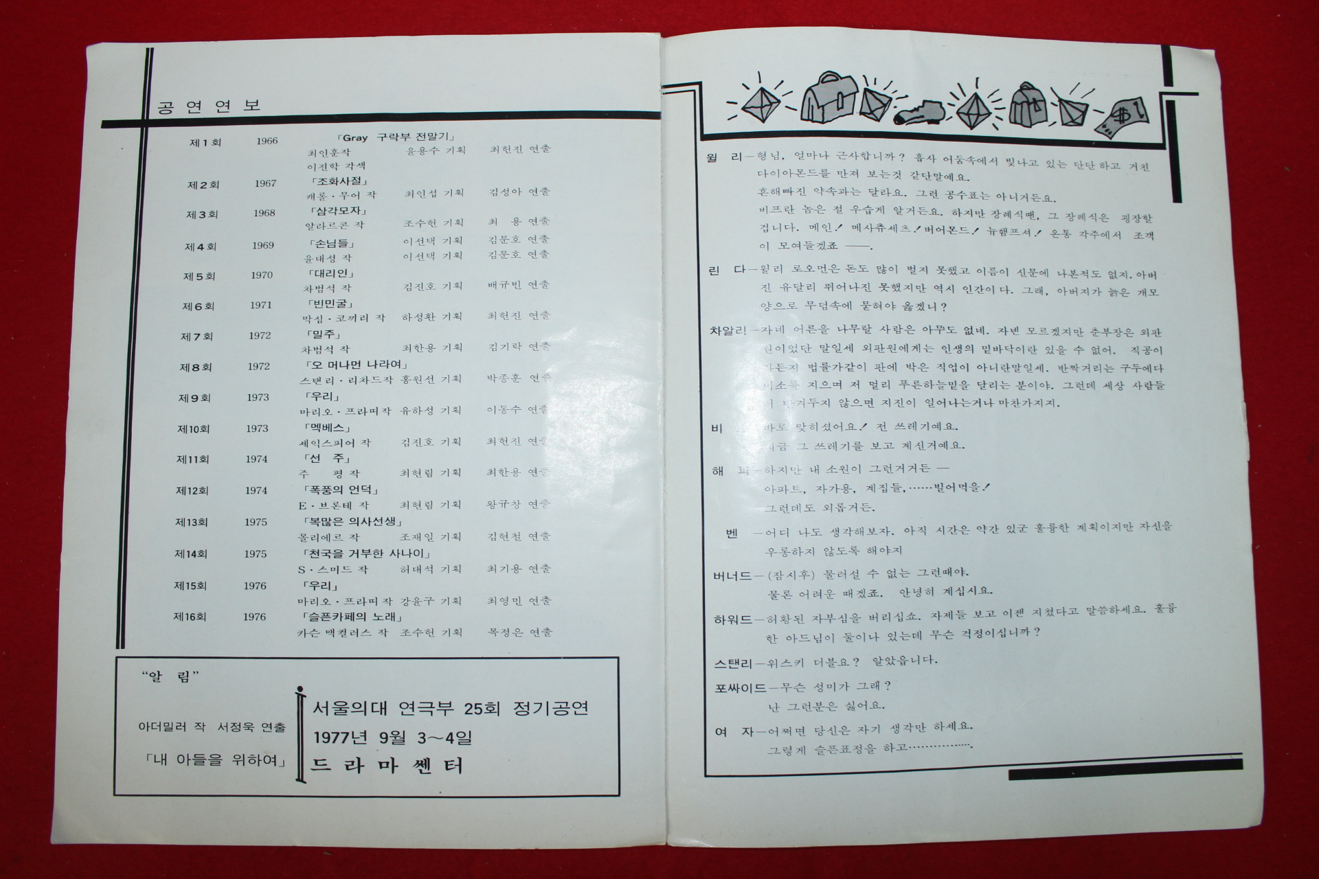 1977년 서울대학교 의예과 연극부17회 정기공연 세일즈맨의 죽음 카탈로그