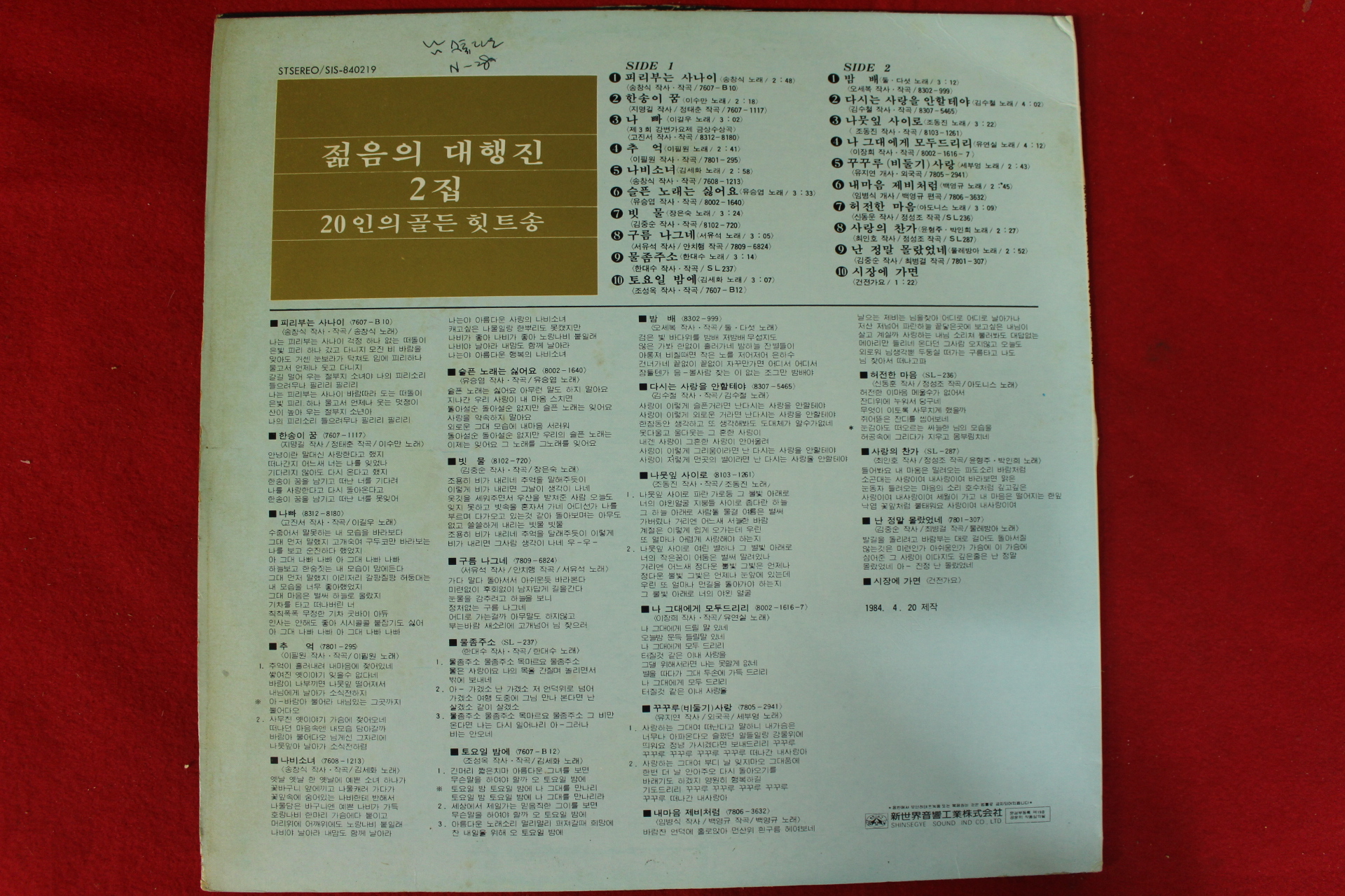 167-1984년 레코드판 젊음의 대행진 2집