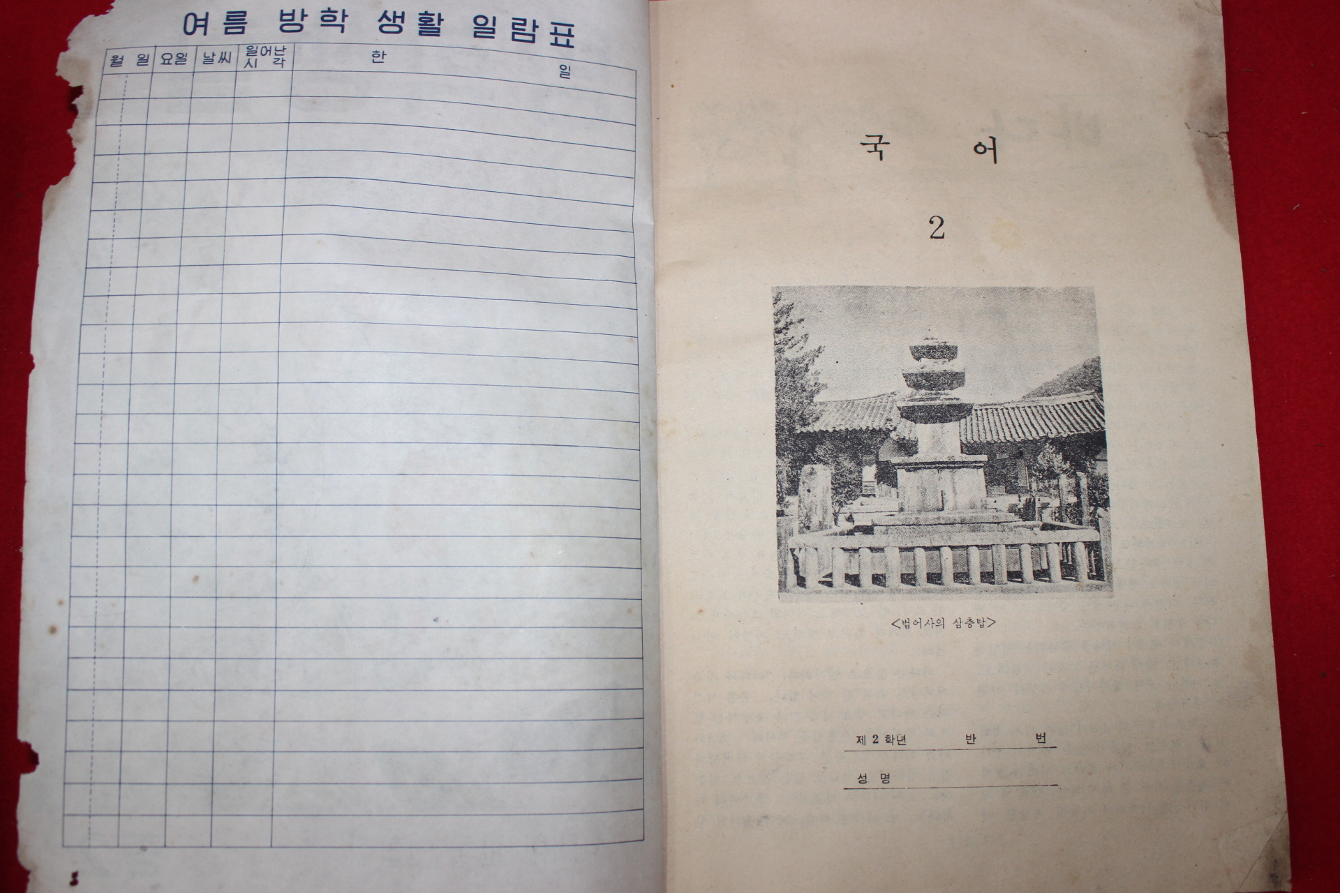 1964년 중학교 여름 방학생활 2학년