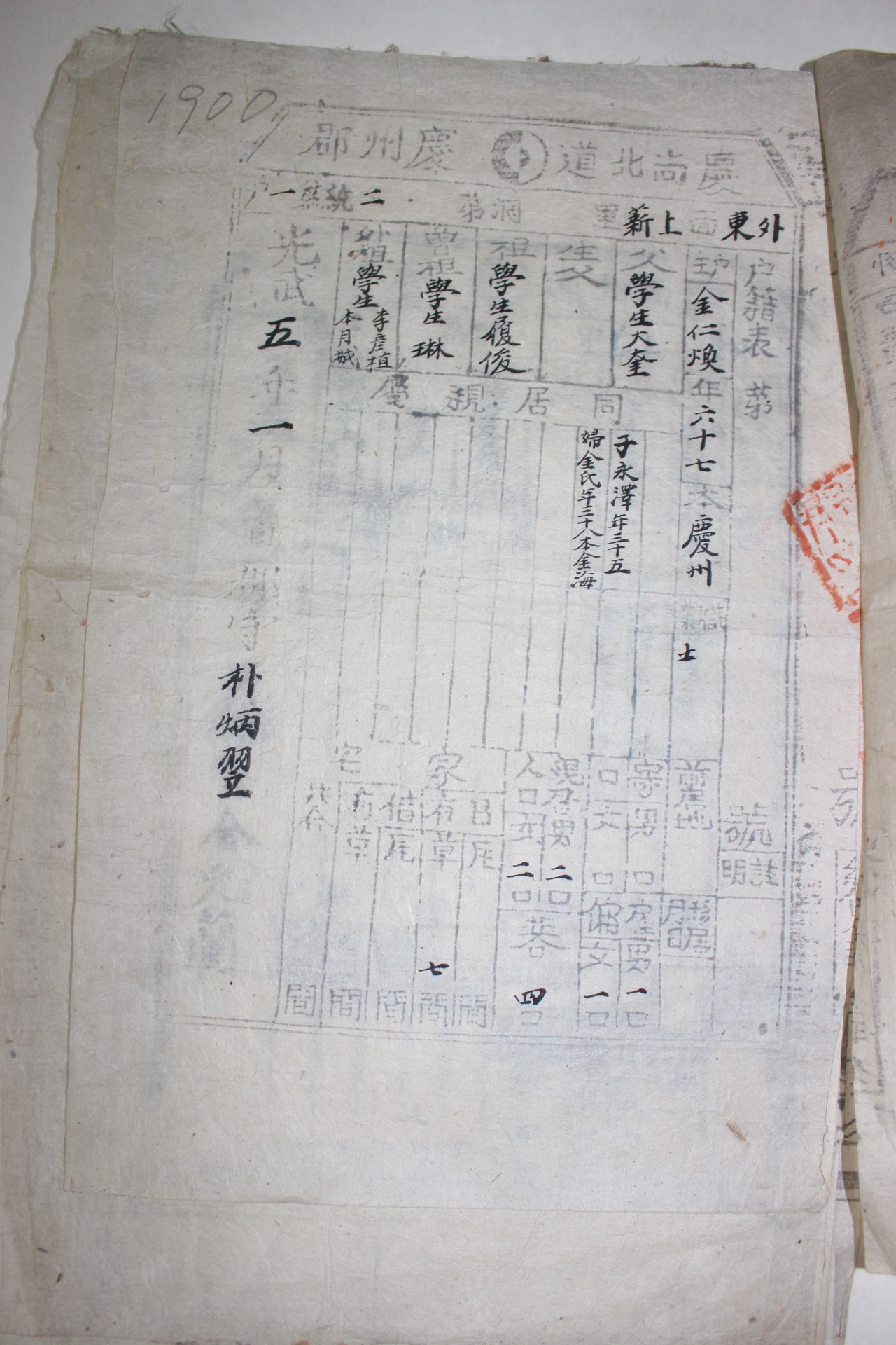 27-1900년(光武4年)~1905년 경북 경주군거주 경주김씨가 호구 6장