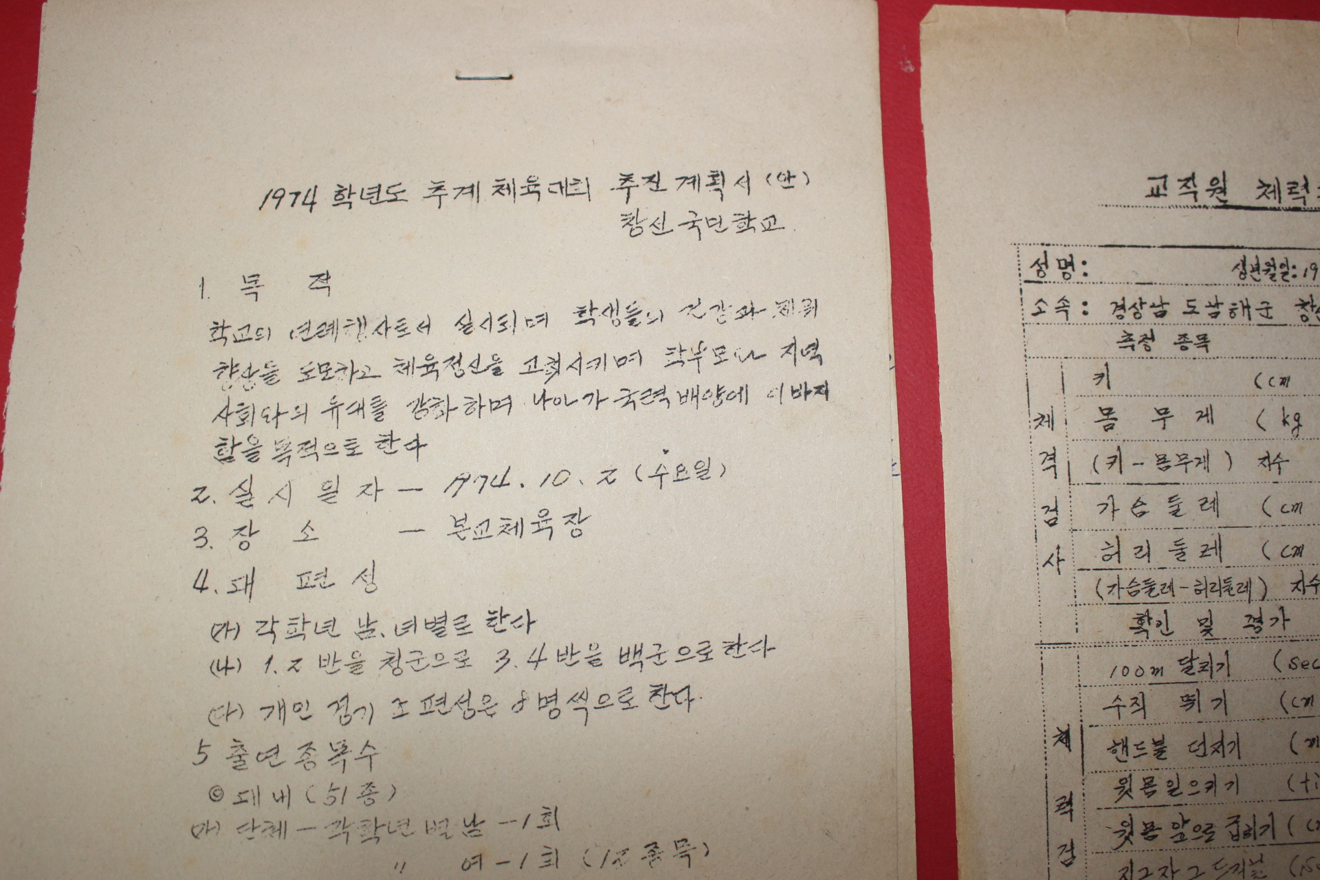 1974년 남해 창선국민학교 추계체육대회 추진계획서외