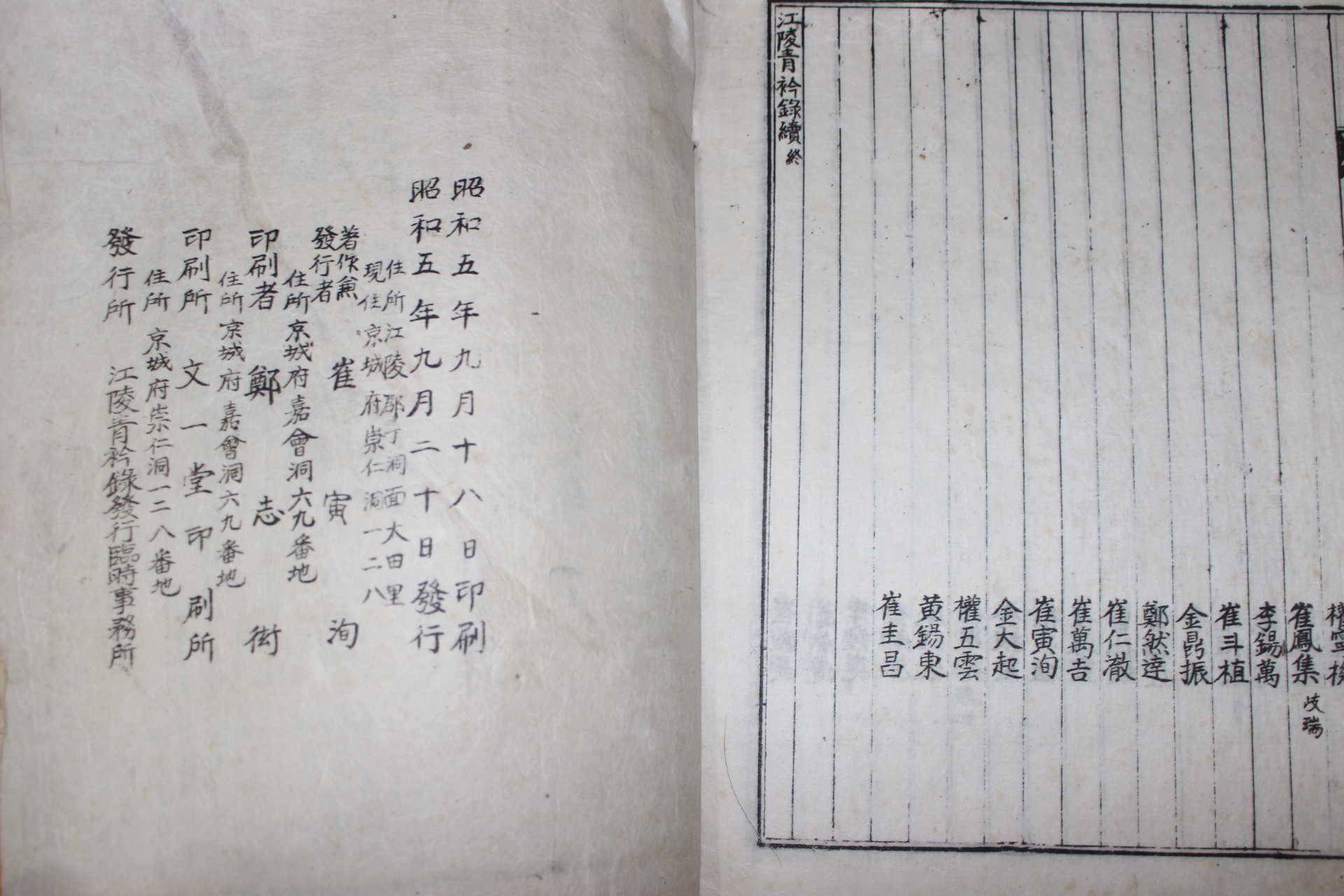 1930년 강릉청금록속(江陵靑衿錄續) 1책완질