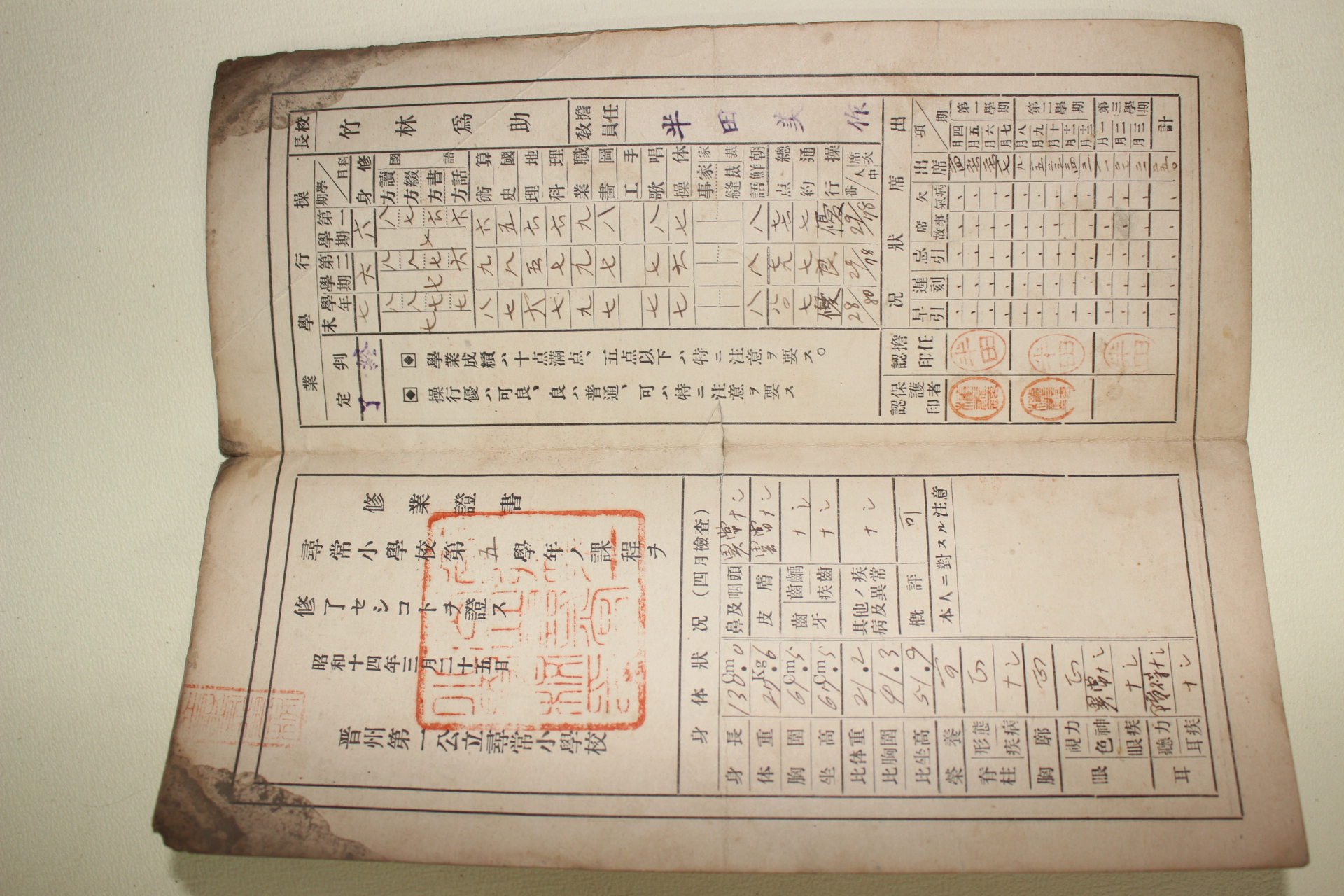 82-1938년 진주제일공립보통학교 통지표