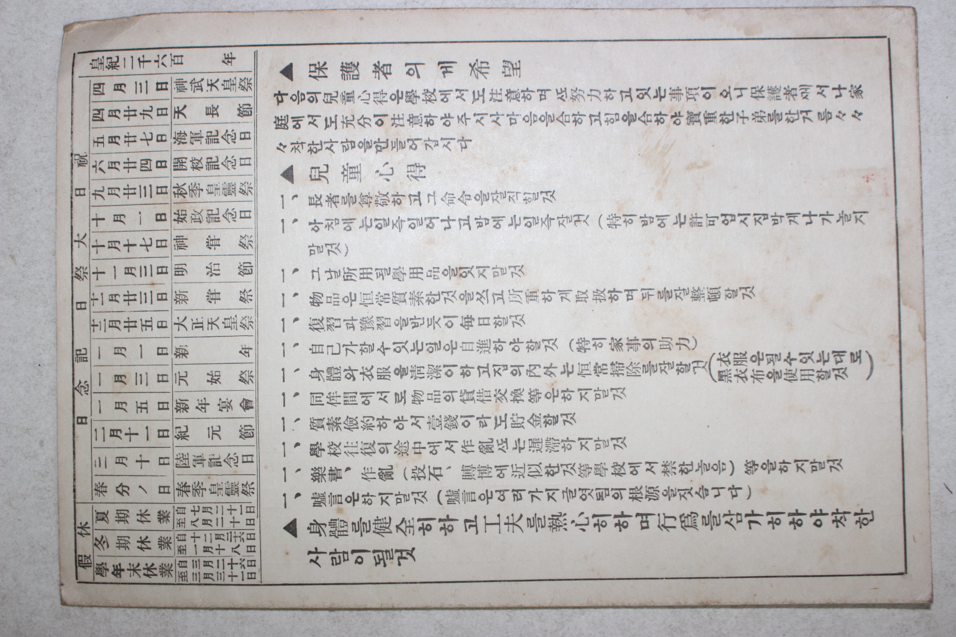 1940년(소화15년) 통영제일공립휘상소학교 통신부