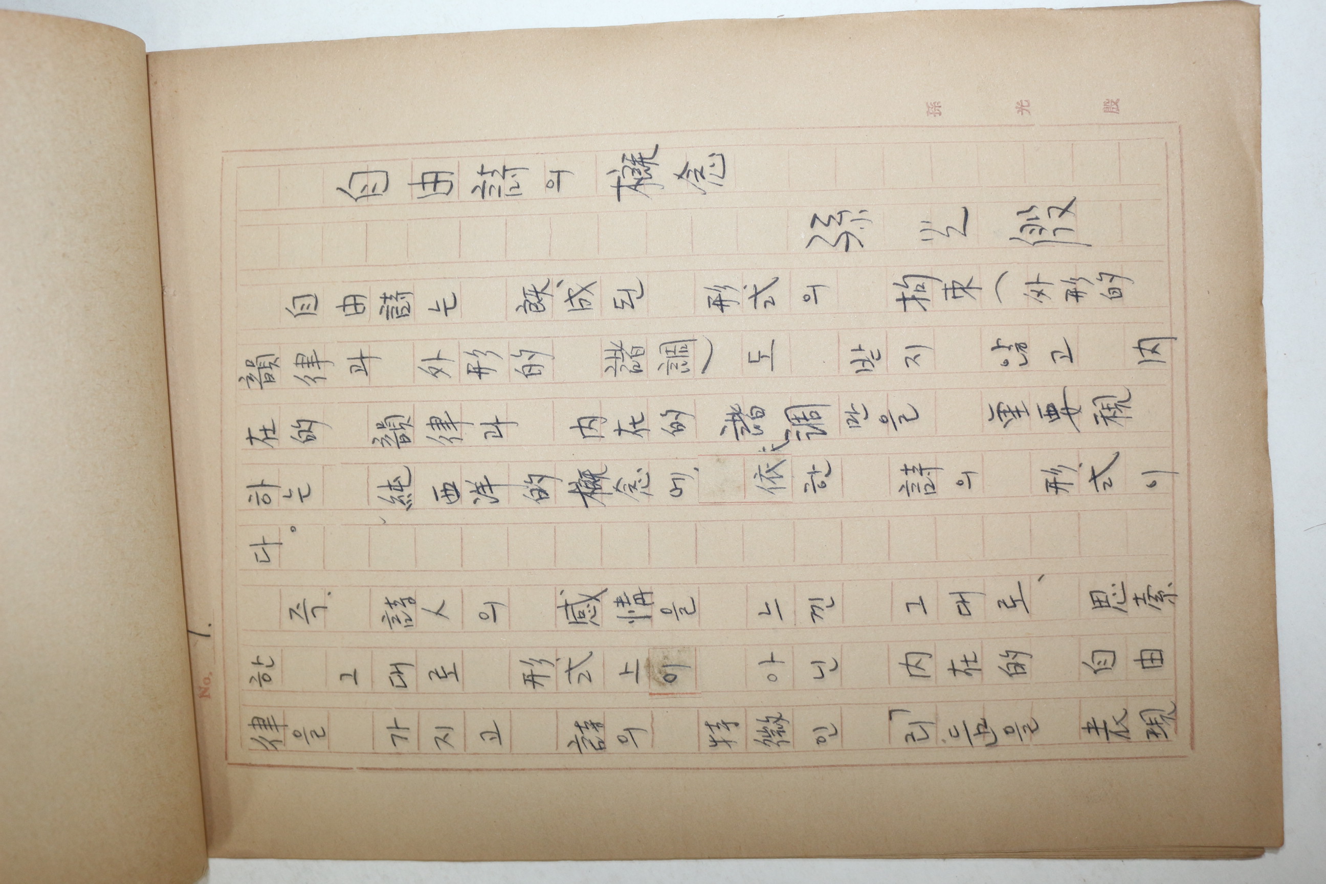 1960년대 시인,교수 노정(蘆汀) 손광은(孫光殷) 자유시의 개념 친필원고본